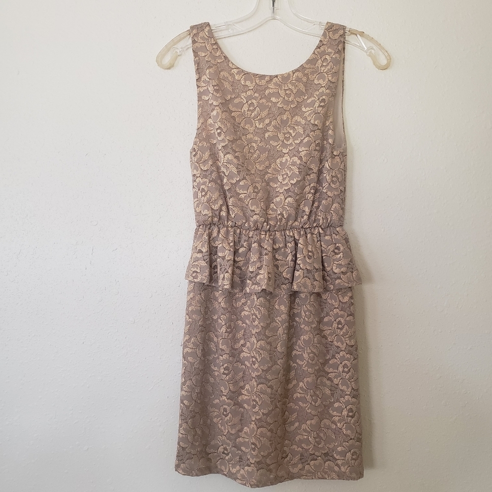 Everly Shimmery Gold Lace Dress Mini Cream Sleeveless Barbiecore Open Ba…